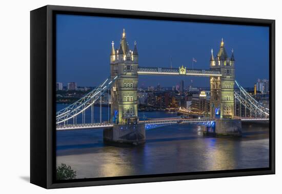 View of Tower Bridge from Cheval Three Quays at dusk, London, England, United Kingdom, Europe-Frank Fell-Framed Stretched Canvas