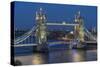 View of Tower Bridge from Cheval Three Quays at dusk, London, England, United Kingdom, Europe-Frank Fell-Stretched Canvas