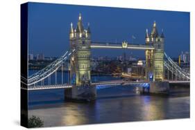 View of Tower Bridge from Cheval Three Quays at dusk, London, England, United Kingdom, Europe-Frank Fell-Stretched Canvas
