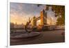 View of Tower Bridge, Girl with Dolphin, The Shard and River Thames at sunrise, London-Frank Fell-Framed Photographic Print