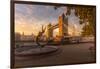 View of Tower Bridge, Girl with Dolphin, The Shard and River Thames at sunrise, London-Frank Fell-Framed Photographic Print