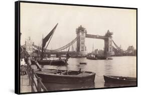 View of Tower Bridge under Construction with River Traffic in the Foreground, London, C1893-null-Framed Stretched Canvas