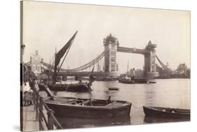 View of Tower Bridge under Construction with River Traffic in the Foreground, London, C1893-null-Stretched Canvas