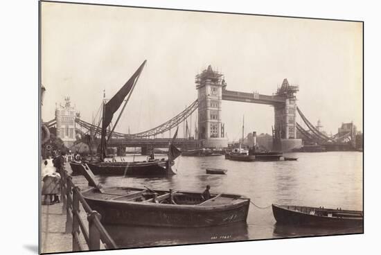 View of Tower Bridge under Construction with River Traffic in the Foreground, London, C1893-null-Mounted Photographic Print