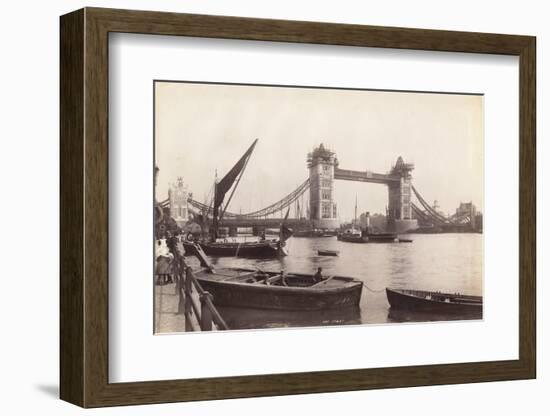 View of Tower Bridge under Construction with River Traffic in the Foreground, London, C1893-null-Framed Photographic Print