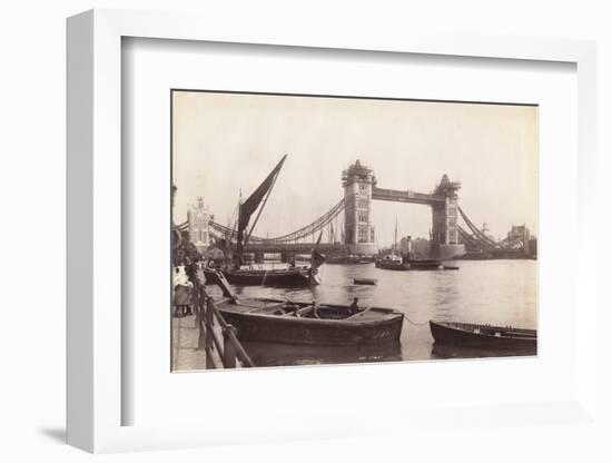 View of Tower Bridge under Construction with River Traffic in the Foreground, London, C1893-null-Framed Photographic Print