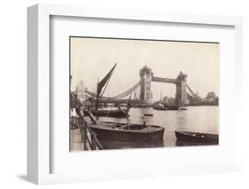 View of Tower Bridge under Construction with River Traffic in the Foreground, London, C1893-null-Framed Photographic Print