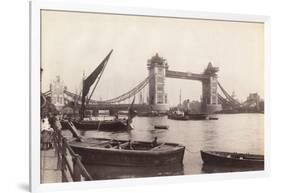 View of Tower Bridge under Construction with River Traffic in the Foreground, London, C1893-null-Framed Photographic Print