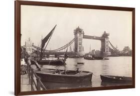 View of Tower Bridge under Construction with River Traffic in the Foreground, London, C1893-null-Framed Photographic Print