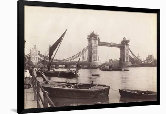 View of Tower Bridge under Construction with River Traffic in the Foreground, London, C1893-null-Framed Photographic Print