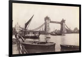 View of Tower Bridge under Construction with River Traffic in the Foreground, London, C1893-null-Framed Photographic Print