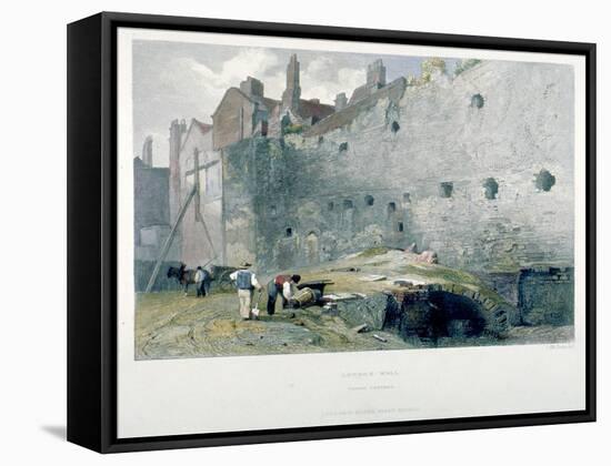 View of Tower Postern and London Wall with Men Digging, City of London, 1851-John Wykeham Archer-Framed Stretched Canvas