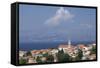 View of Town with Mainland in Background, Postira, Brac Island, Dalmatian Coast, Croatia, Europe-John Miller-Framed Stretched Canvas