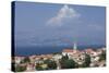 View of Town with Mainland in Background, Postira, Brac Island, Dalmatian Coast, Croatia, Europe-John Miller-Stretched Canvas