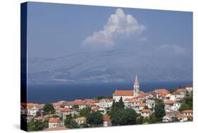 View of Town with Mainland in Background, Postira, Brac Island, Dalmatian Coast, Croatia, Europe-John Miller-Stretched Canvas