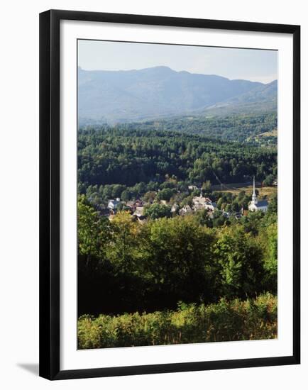 View of Town with Mountain, Stowe, Vermont, USA-Walter Bibikow-Framed Premium Photographic Print