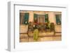 View of traditional balcony with flowers Piazza Duomo in Sassari, Sassari, Sardinia, Mediterranean-Frank Fell-Framed Photographic Print