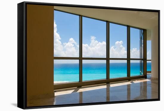 View of Tropical Beach Through Hotel Windows-nfsphoto-Framed Stretched Canvas