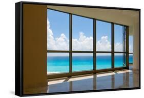View of Tropical Beach Through Hotel Windows-nfsphoto-Framed Stretched Canvas