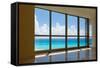 View of Tropical Beach Through Hotel Windows-nfsphoto-Framed Stretched Canvas