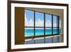 View of Tropical Beach Through Hotel Windows-nfsphoto-Framed Photographic Print