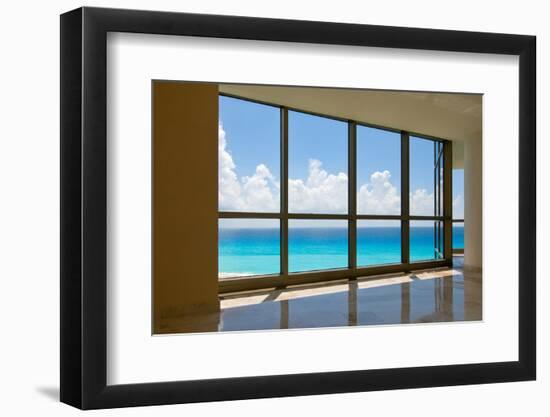 View of Tropical Beach Through Hotel Windows-nfsphoto-Framed Photographic Print