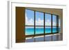 View of Tropical Beach Through Hotel Windows-nfsphoto-Framed Photographic Print