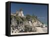 View of Tulum Beach with El Castillo in the Mayan Ruins of Tulum in the Background-Richard Maschmeyer-Framed Stretched Canvas