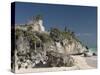 View of Tulum Beach with El Castillo in the Mayan Ruins of Tulum in the Background-Richard Maschmeyer-Stretched Canvas