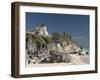 View of Tulum Beach with El Castillo in the Mayan Ruins of Tulum in the Background-Richard Maschmeyer-Framed Photographic Print