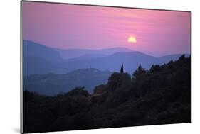 View of Tuscan Hill Top Town with Setting Sun, Tuscany, Italy, Europe-John-Mounted Photographic Print