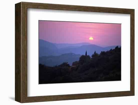 View of Tuscan Hill Top Town with Setting Sun, Tuscany, Italy, Europe-John-Framed Photographic Print