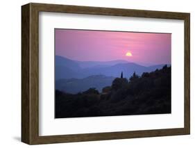 View of Tuscan Hill Top Town with Setting Sun, Tuscany, Italy, Europe-John-Framed Photographic Print