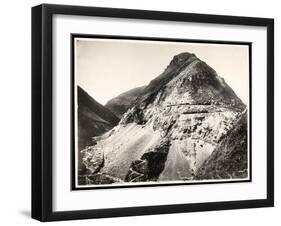 View of Two Railroad Trains on Tracks Along a Mountain, Presumably on or Near the Panama Canal,…-Byron Company-Framed Giclee Print