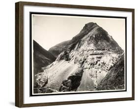 View of Two Railroad Trains on Tracks Along a Mountain, Presumably on or Near the Panama Canal,…-Byron Company-Framed Giclee Print