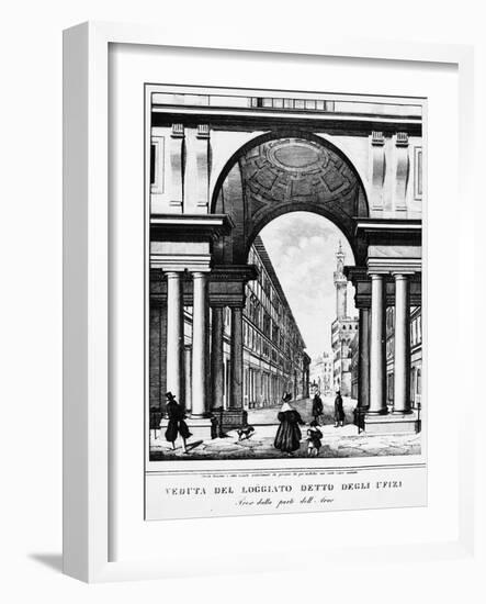 View of Uffizi Gallery and Palazzo Vecchio in Florence, Italy, 19th Century-null-Framed Giclee Print