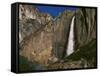 View of Upper Yosemite Falls and Rainbow, Yosemite National Park, California, USA-Adam Jones-Framed Stretched Canvas