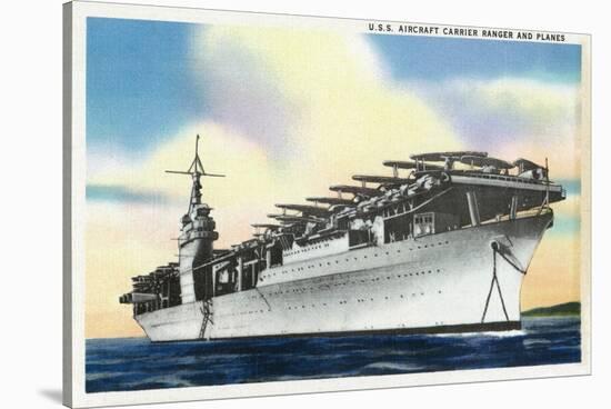 View of Uss Ranger Aircraft Carrier and Planes-Lantern Press-Stretched Canvas