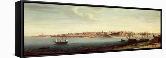 View of Valetta and the Grand Port of Malta with Ships of the Knights of St. John-Alberto Pulicino-Framed Stretched Canvas