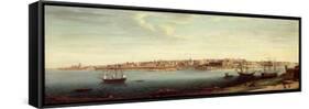 View of Valetta and the Grand Port of Malta with Ships of the Knights of St. John-Alberto Pulicino-Framed Stretched Canvas