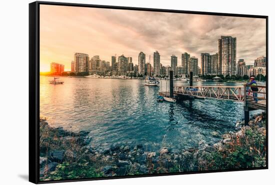 View of Vancouver skyline as viewed from Millbank, Vancouver, British Columbia, Canada-Toms Auzins-Framed Stretched Canvas