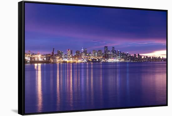 View of Vancouver Skyline from North Vancouver at sunset, British Columbia, Canada, North America-Frank Fell-Framed Stretched Canvas