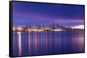 View of Vancouver Skyline from North Vancouver at sunset, British Columbia, Canada, North America-Frank Fell-Framed Stretched Canvas