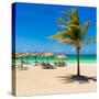 View of Varadero Beach in Cuba with a Coconut Tree, Umbrellas and a Beautiful Turquoise Ocean-Kamira-Stretched Canvas