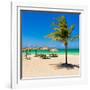 View of Varadero Beach in Cuba with a Coconut Tree, Umbrellas and a Beautiful Turquoise Ocean-Kamira-Framed Photographic Print