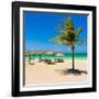 View of Varadero Beach in Cuba with a Coconut Tree, Umbrellas and a Beautiful Turquoise Ocean-Kamira-Framed Photographic Print