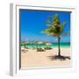 View of Varadero Beach in Cuba with a Coconut Tree, Umbrellas and a Beautiful Turquoise Ocean-Kamira-Framed Photographic Print