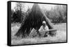 View of Washoe Native Woman Basket Weaving - Stewart, NV-Lantern Press-Framed Stretched Canvas