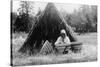 View of Washoe Native Woman Basket Weaving - Stewart, NV-Lantern Press-Stretched Canvas