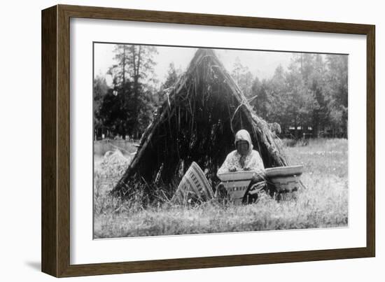 View of Washoe Native Woman Basket Weaving - Stewart, NV-Lantern Press-Framed Art Print